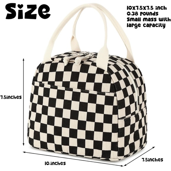 Corduroy Insulated Checkered Lunch Box - Picture 2 of 4